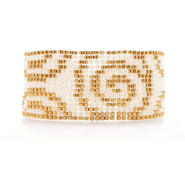 Brazalete Telar Dorado Medio Espirales Perla